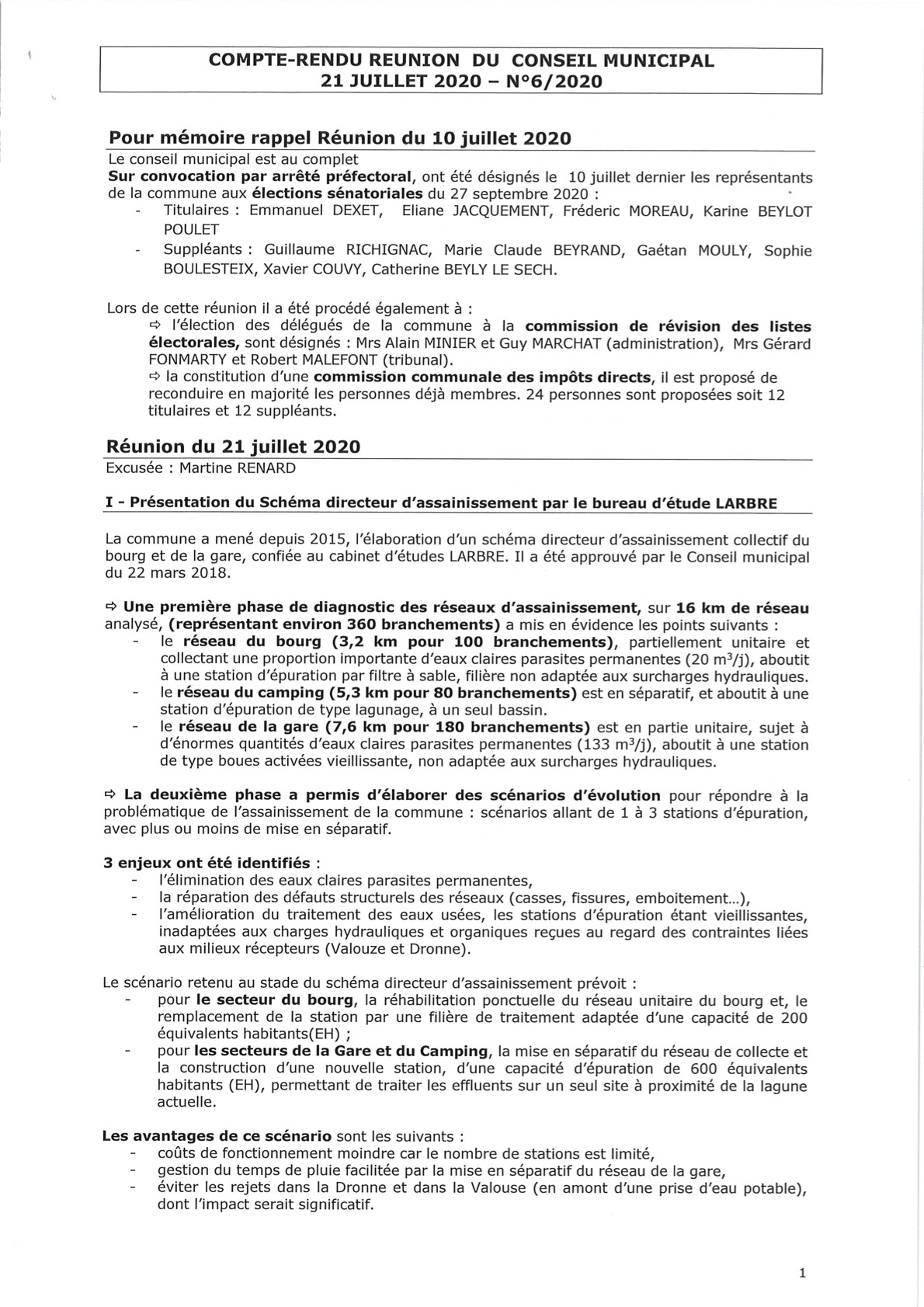 Compte rendu du conseil municipal du 21Juillet 2020