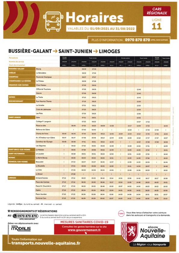 Nouveau horaire et point d’arrêt bus n° 11
