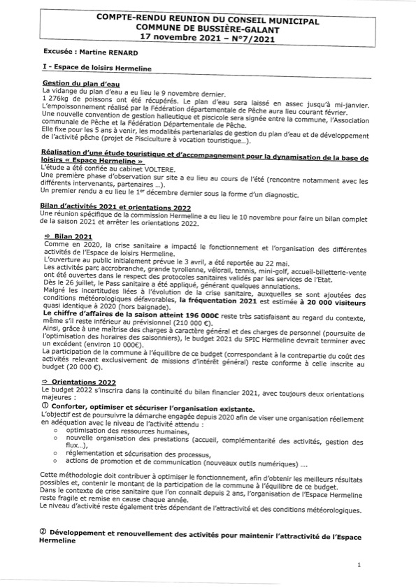 Compte rendu du conseil municipal du 17 Novembre 2021