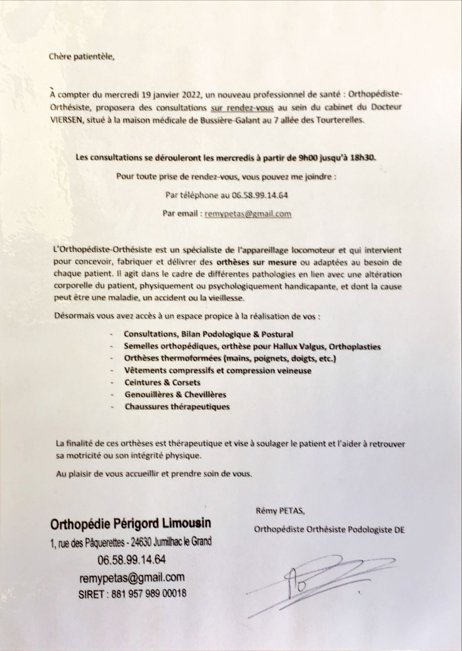 Nouveau au cabinet médical : Orthopédiste-Orthésiste