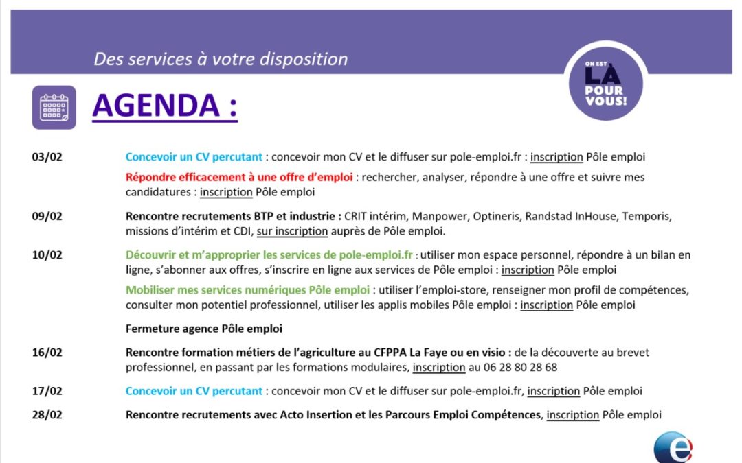Agenda pôle emploi Février 2022