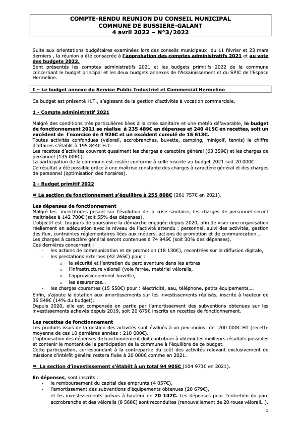 Compte rendu du conseil municipal du 04 Avril 2022