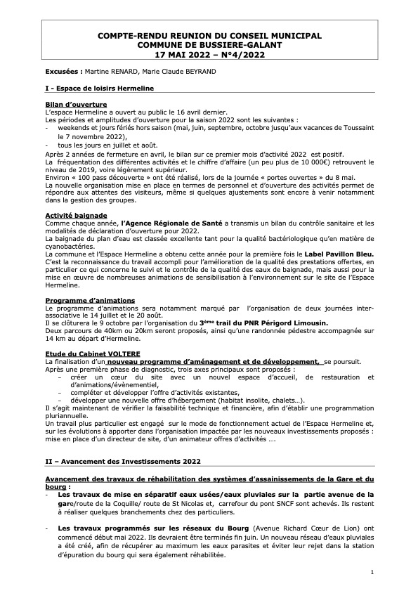 Compte rendu du conseil municipal du 17 mai 2022