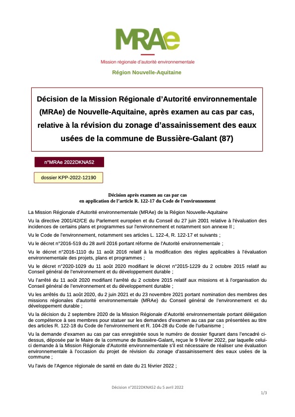 Ouverture d’une enquête publique : révision du zonage d’assainissement non collectif de la commune de Bussière-Galant
