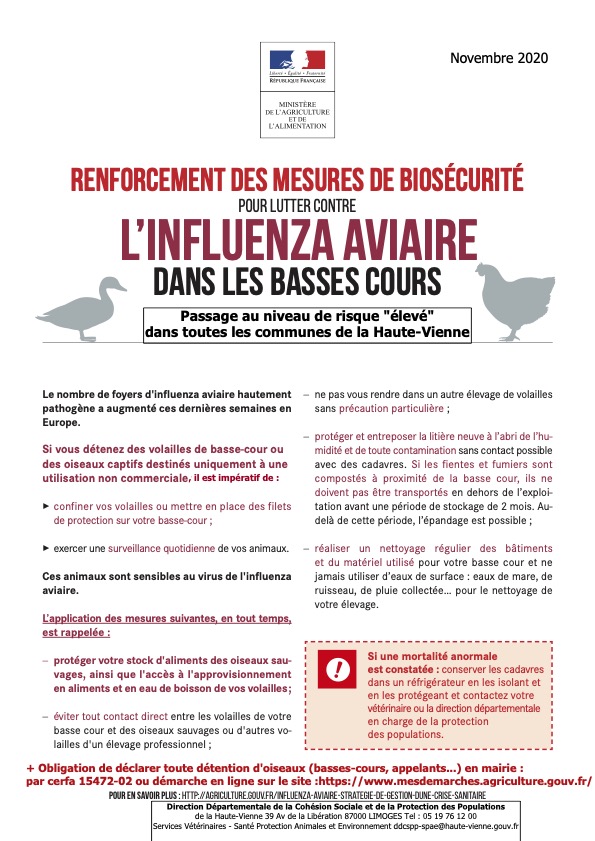 Progression des foyers d’influenza aviaire hautement pathogène, soyez vigilents !