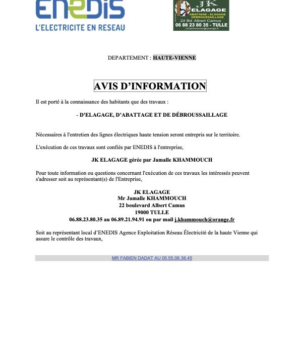 Avis d’information, élagage, abattage et débroussaillage