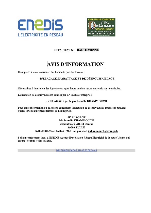 Avis d’information, élagage, abattage et débroussaillage